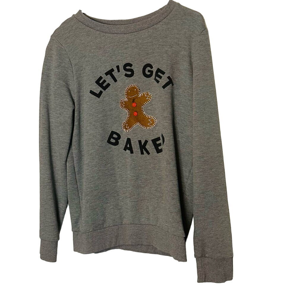 Sweet Claire Ugly Gingerbread Grey Let’s Get Baked Crewneck Sweatshirt Size M
